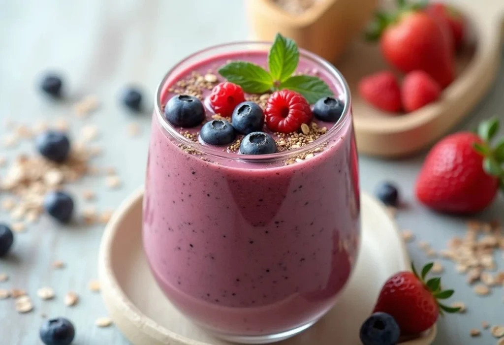 5-Minute Breakfast Smoothie with Berries, Chia, and Oats