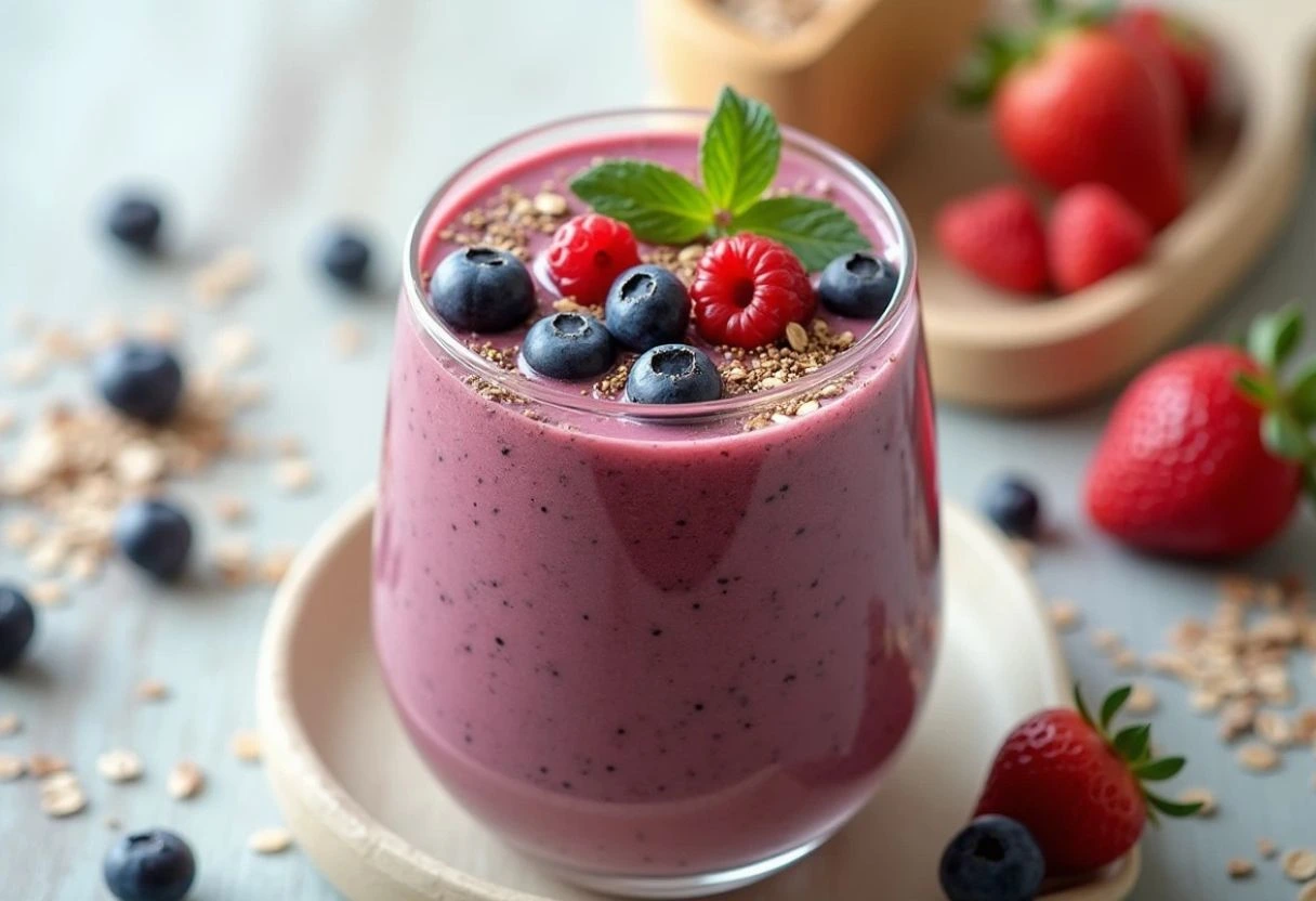 5-Minute Breakfast Smoothie with Berries, Chia, and Oats