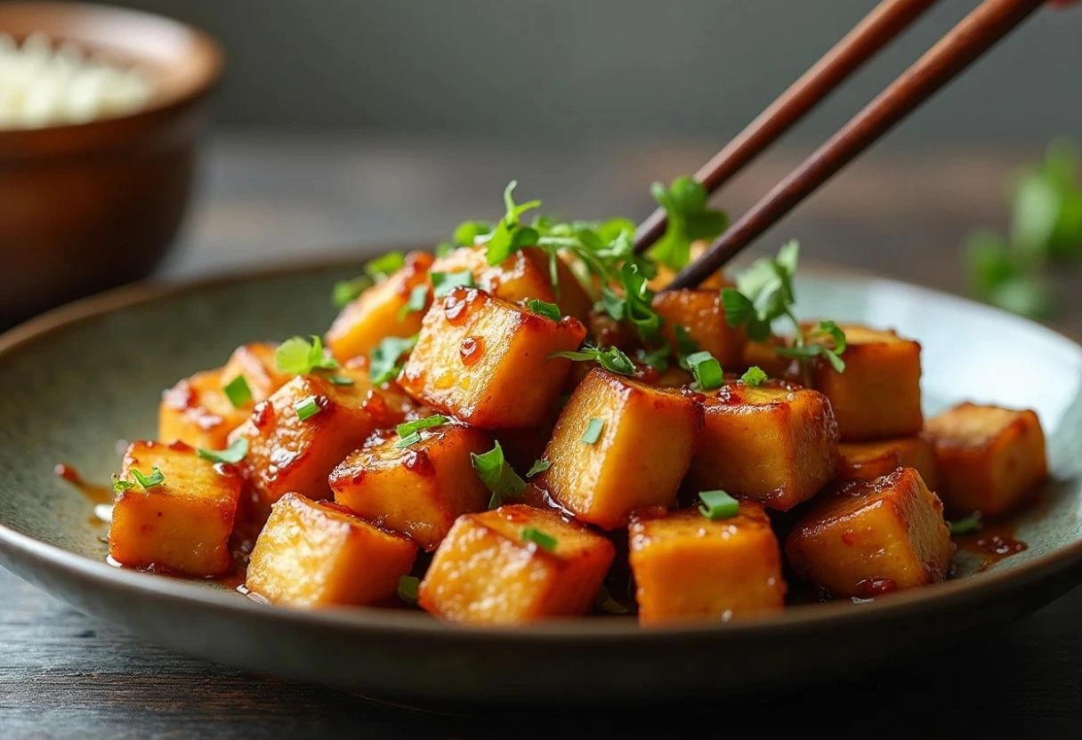 Crispy Tofu Stir Fry with Ginger Soy Glaze