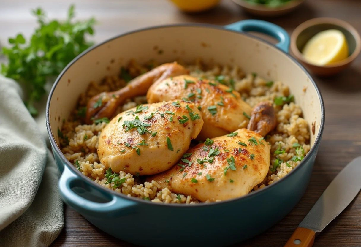 Dutch Oven Lemon Herb Chicken and Wild Rice