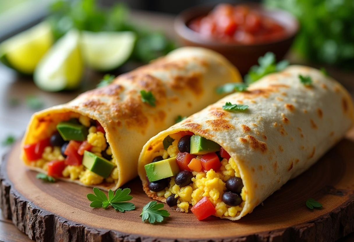 Easy Vegetarian Breakfast Burritos with Avocado and Black Beans