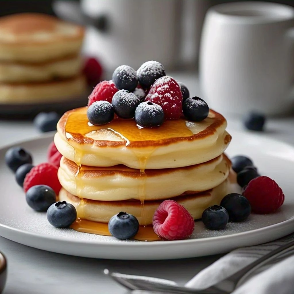Fluffy Cottage Cheese Pancakes with Honey and Berries (2)