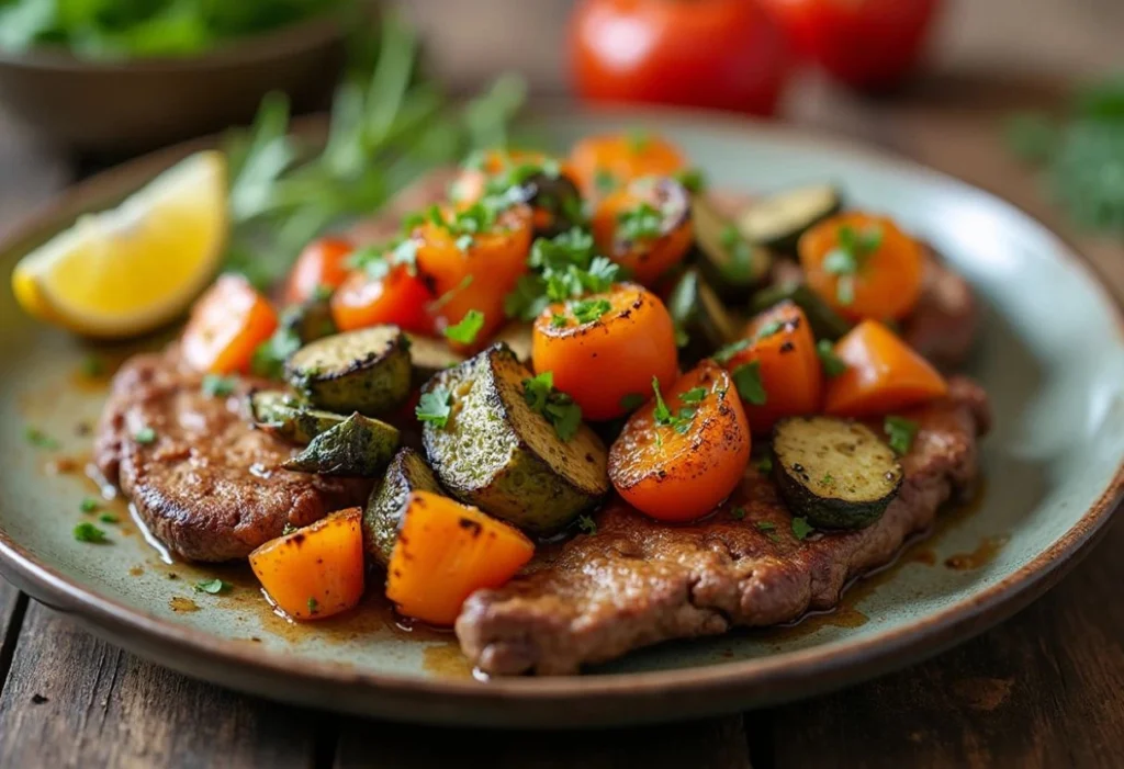 Garlic Herb Butter Steak Bites with Roasted Veggies