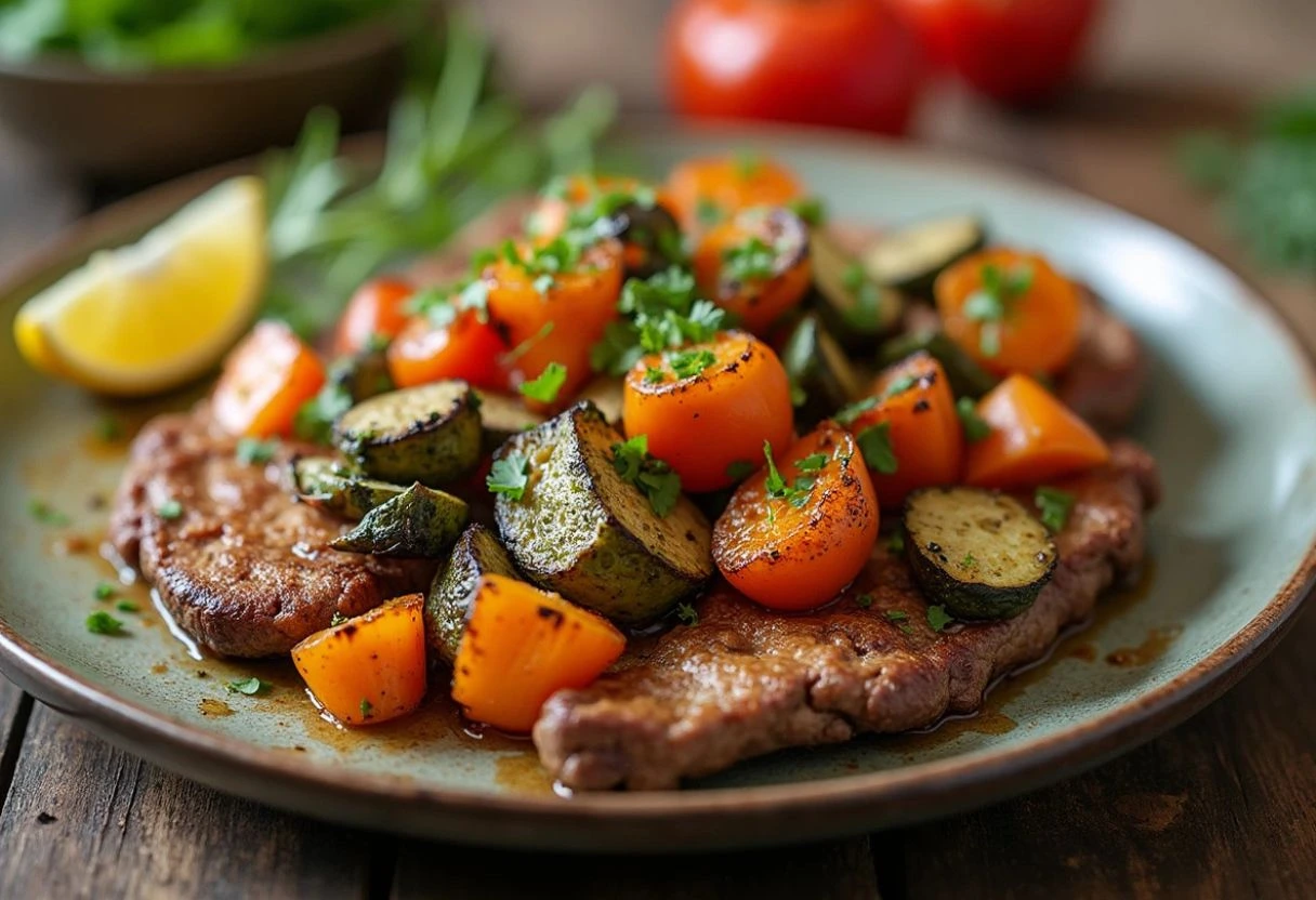 Garlic Herb Butter Steak Bites with Roasted Veggies