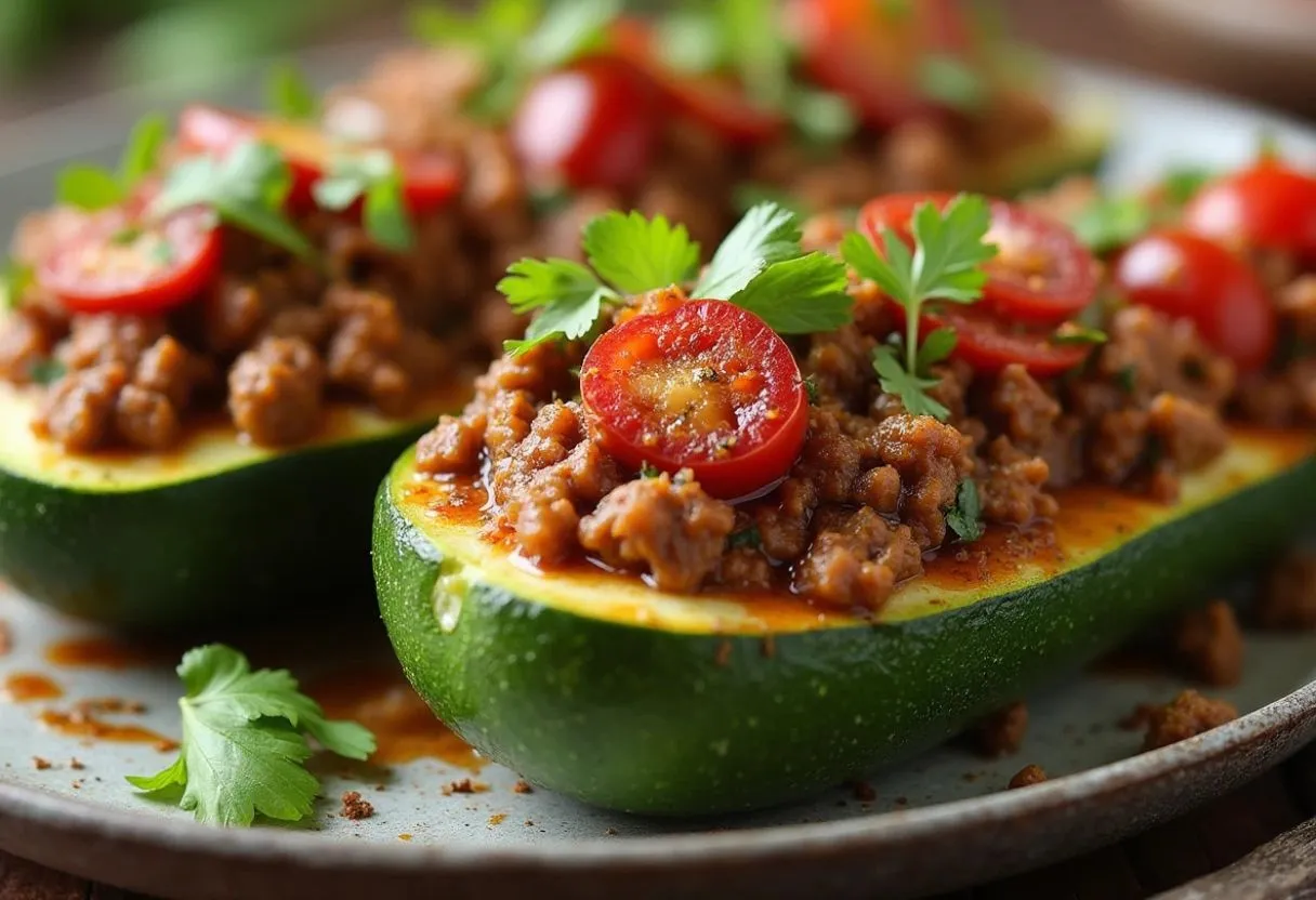 Low-Carb Zucchini Boats Stuffed with Spiced Ground Beef