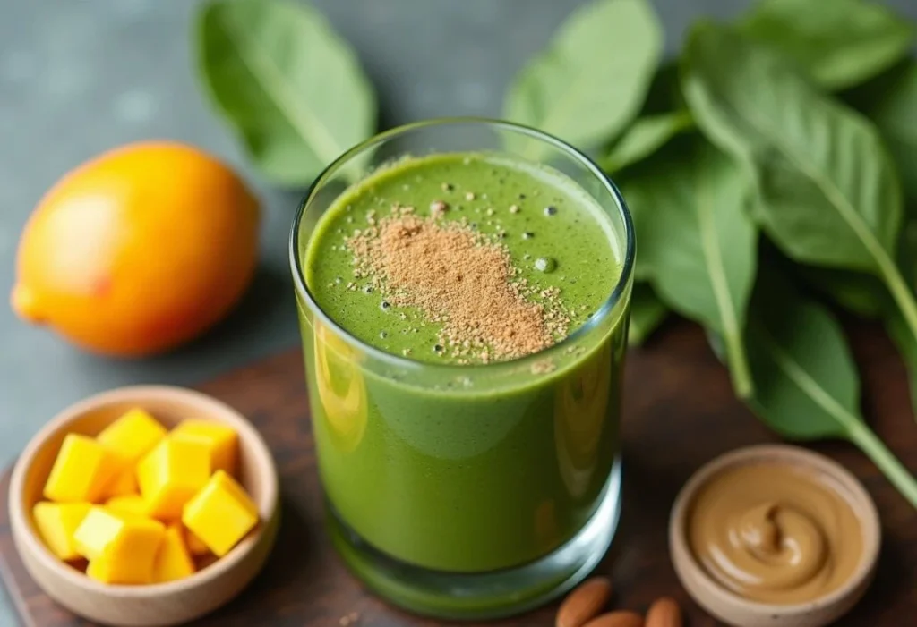 Protein-Packed Green Smoothie with Spinach, Mango, and Almond Butter