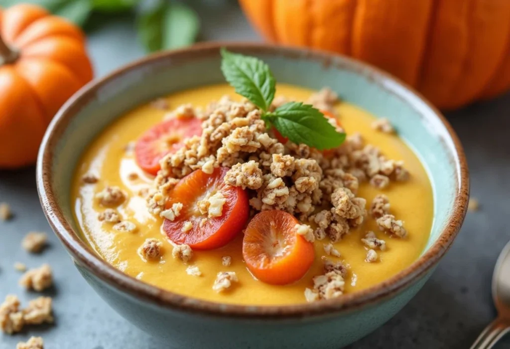 Pumpkin and Coconut Milk Smoothie Bowl with Granola Topping