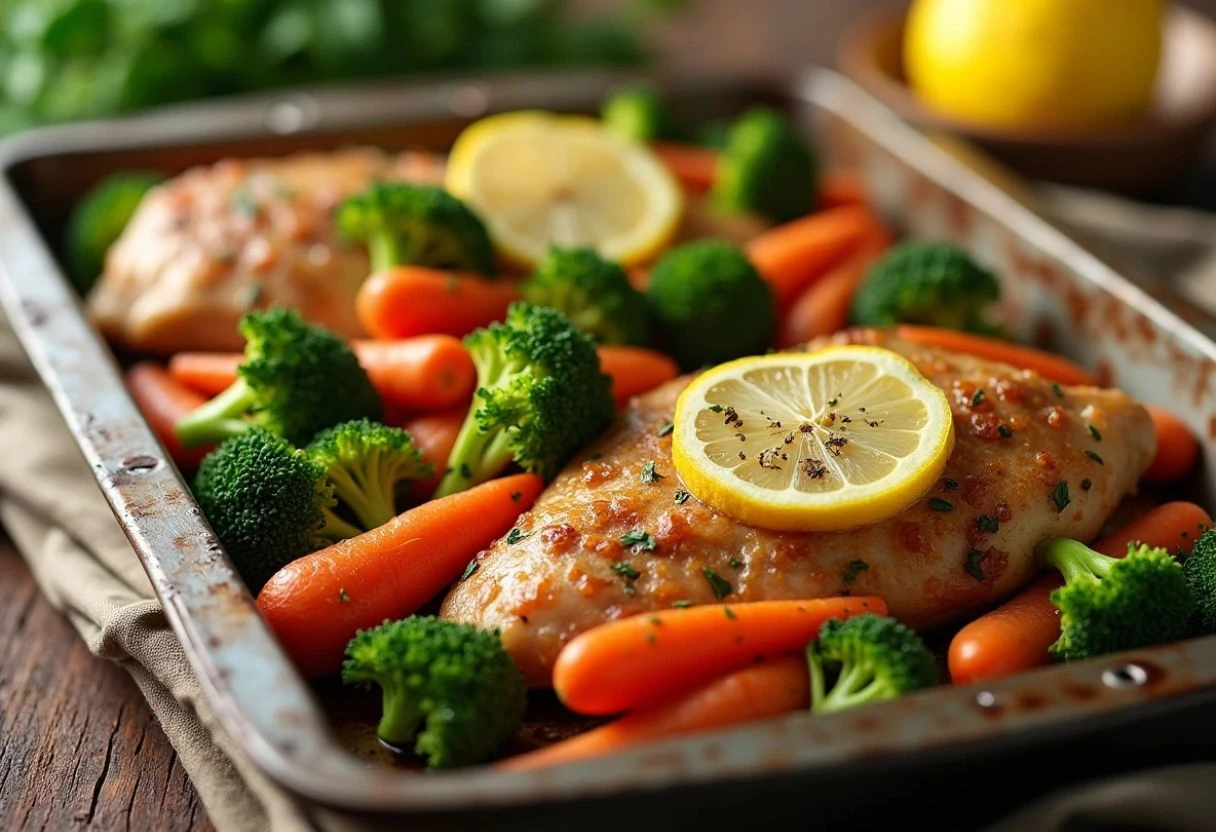 Sheet Pan Lemon Chicken with Broccoli and Carrots