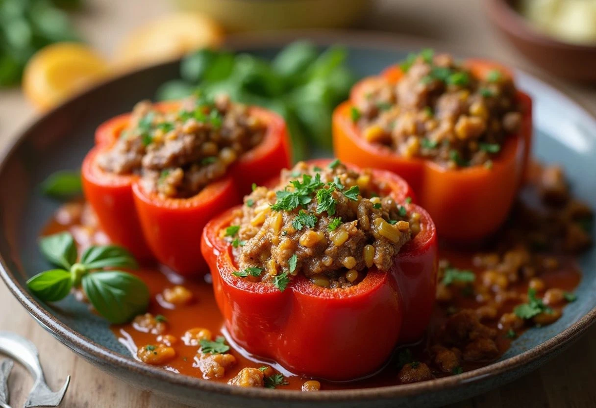 Slow Cooker Steak and Quinoa Stuffed Peppers
