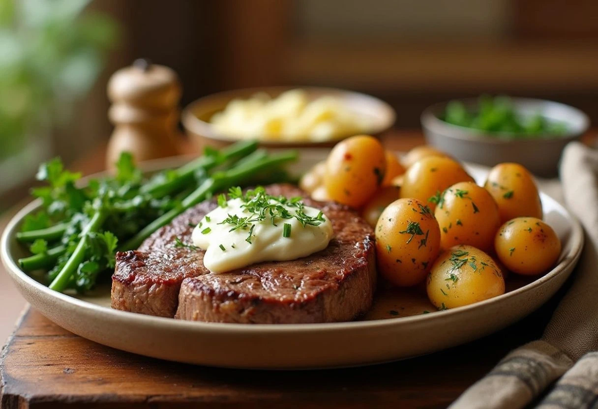 Steak and Potato Crockpot Dinner with Garlic Herb Butter