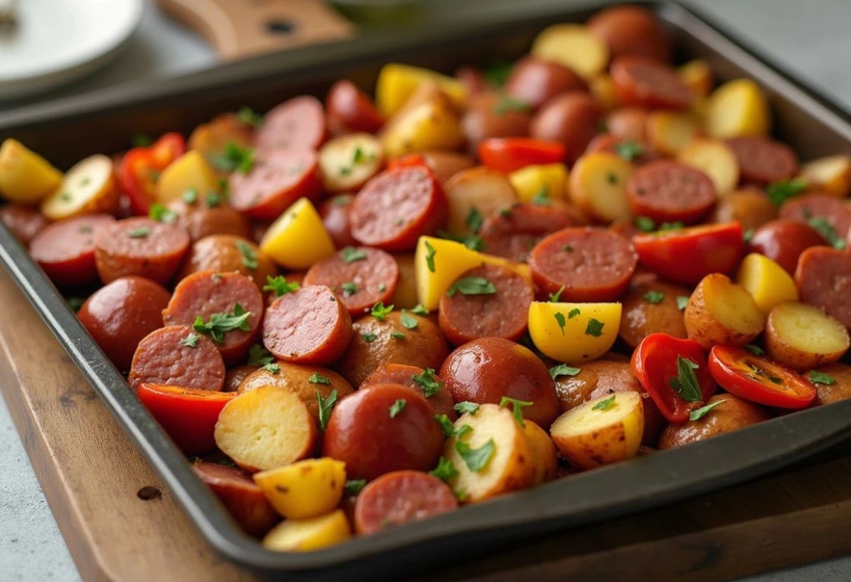 Turkey Kielbasa Sheet Pan with Baby Potatoes and Peppers